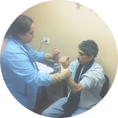 Student conducting a physical examination of a patient