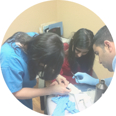 Student learning how to suture