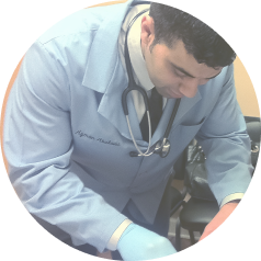 Student removing stitches